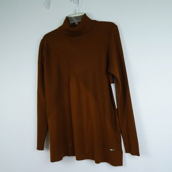 Calvin Klein Turtleneck Sweater Top Women's Plus Size 0X Brown Criss Cross - Picture 3 of 9